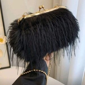Luxurious Black Fur Evening Clutch